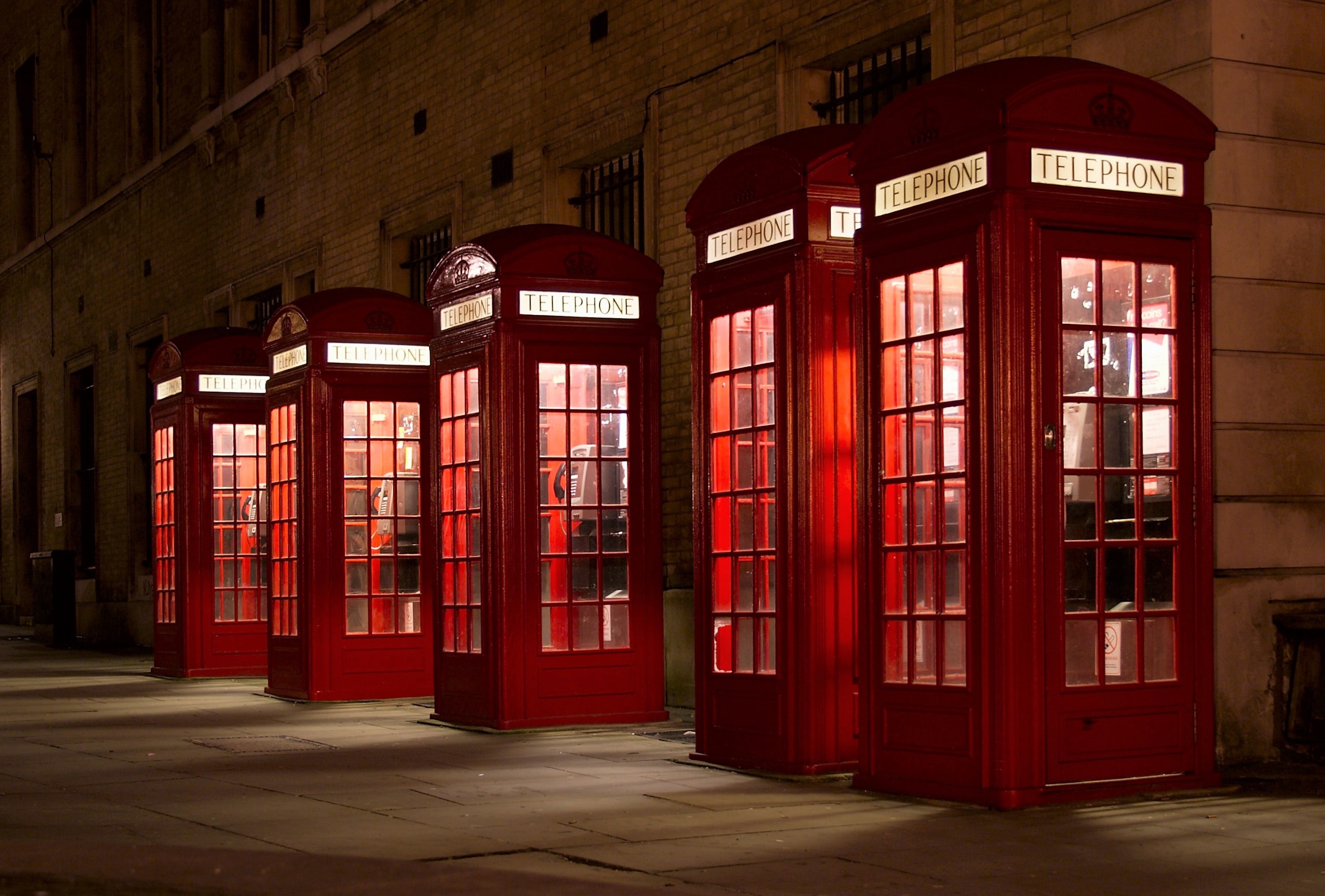 5 red phone booths